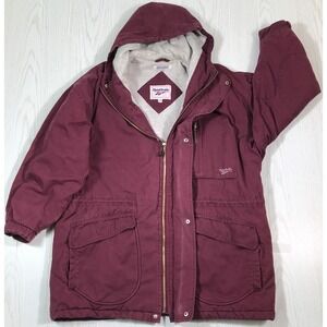 Vintage Reebok Jacket Men L Red Maroon Hooded Jersey Lined Full Zip Chore 90s